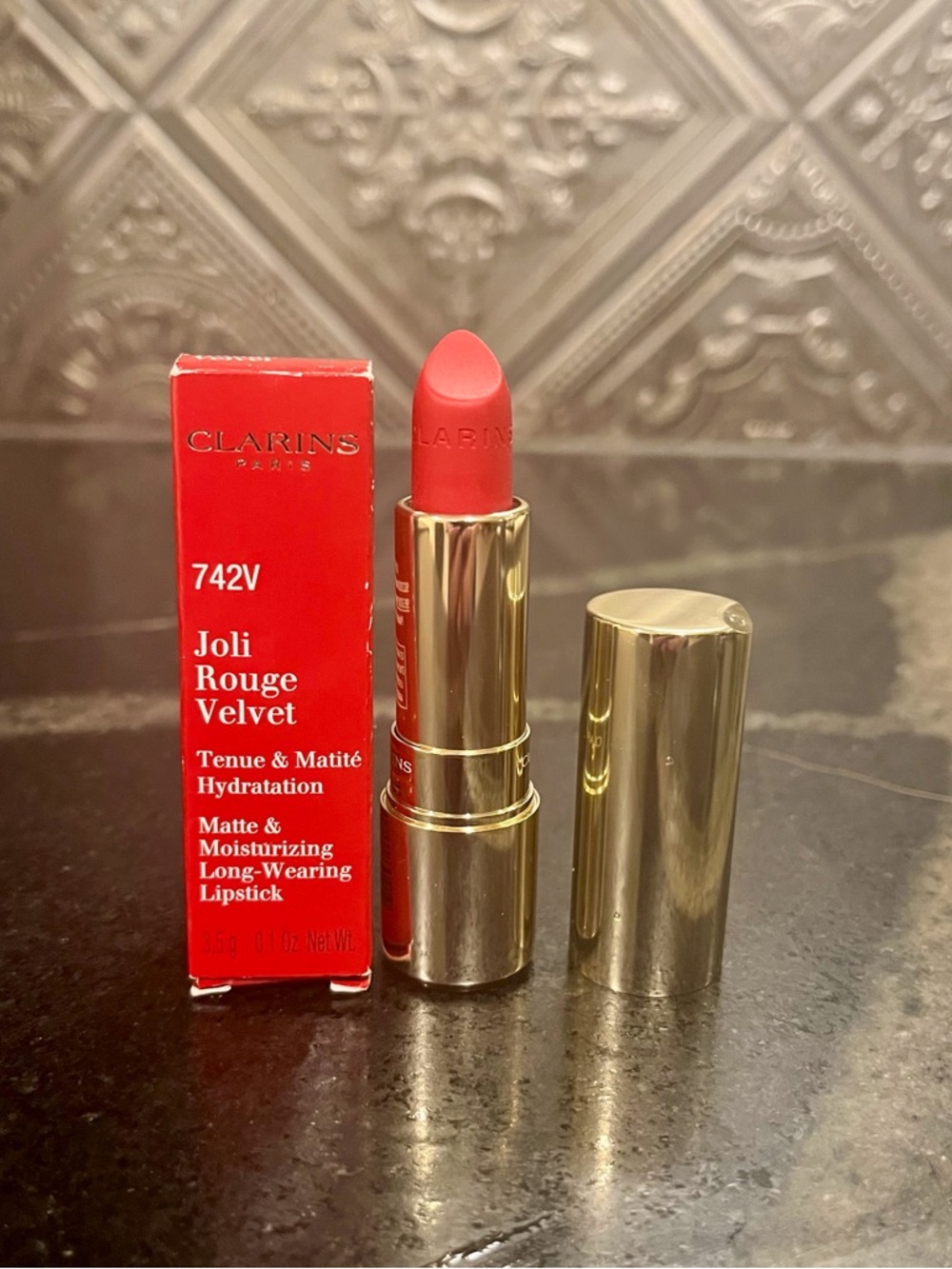 Clarins Joli Rouge Velvet 742V - Vibrant Red Lipstick